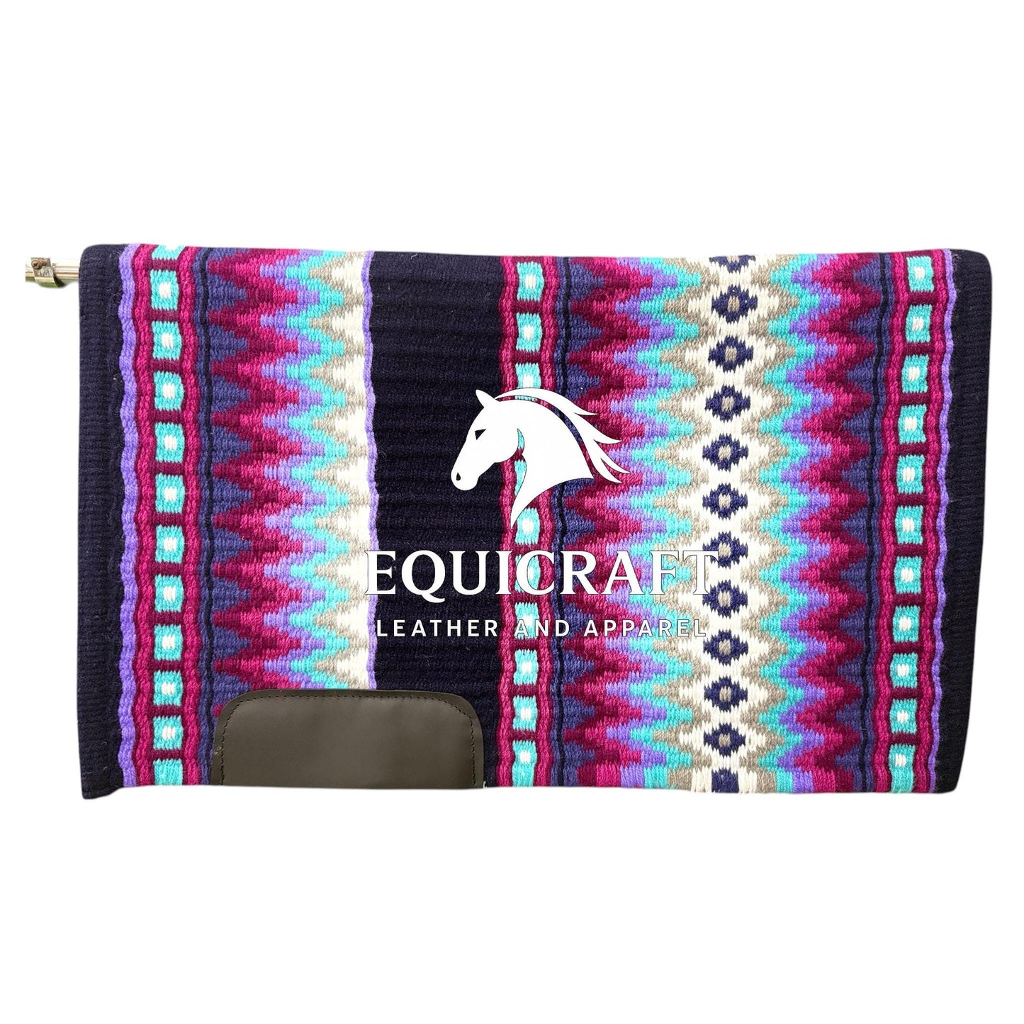 Navy Turquoise Wool Western Saddle Pad – Aztec Zigzag Show Pad | Horse Blanket Barrel Racing Rodeo Ranch Tack