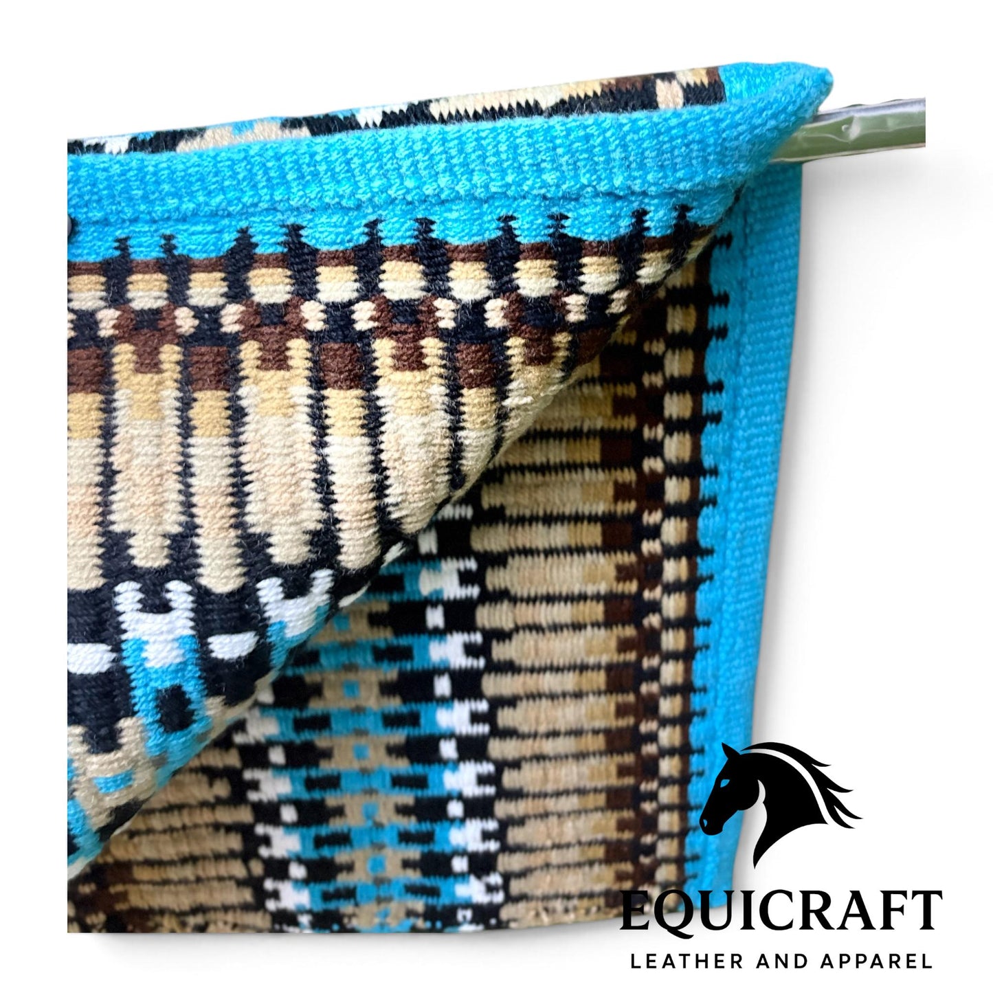 Western Wool Saddle Blanket, Turquoise Cream Brown Striped Southwestern Pattern, Horse Saddle Pad, Show Blanket New Size:-34x40