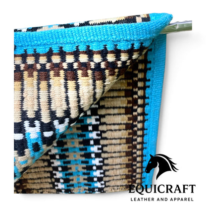 Western Wool Saddle Blanket, Turquoise Cream Brown Striped Southwestern Pattern, Horse Saddle Pad, Show Blanket New Size:-34x40