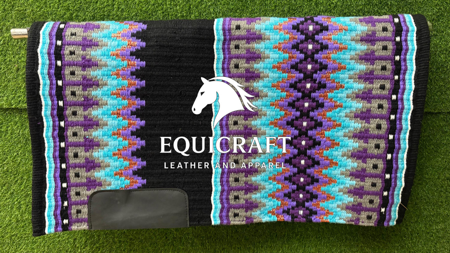 Western Saddle Pad | Black Purple Turquoise Saddle Blanket | Aztec Wool Horse Pad | Southwest Show Pad | Horse Tack Gift