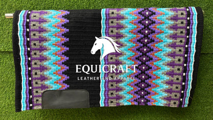 Western Saddle Pad | Black Purple Turquoise Saddle Blanket | Aztec Wool Horse Pad | Southwest Show Pad | Horse Tack Gift