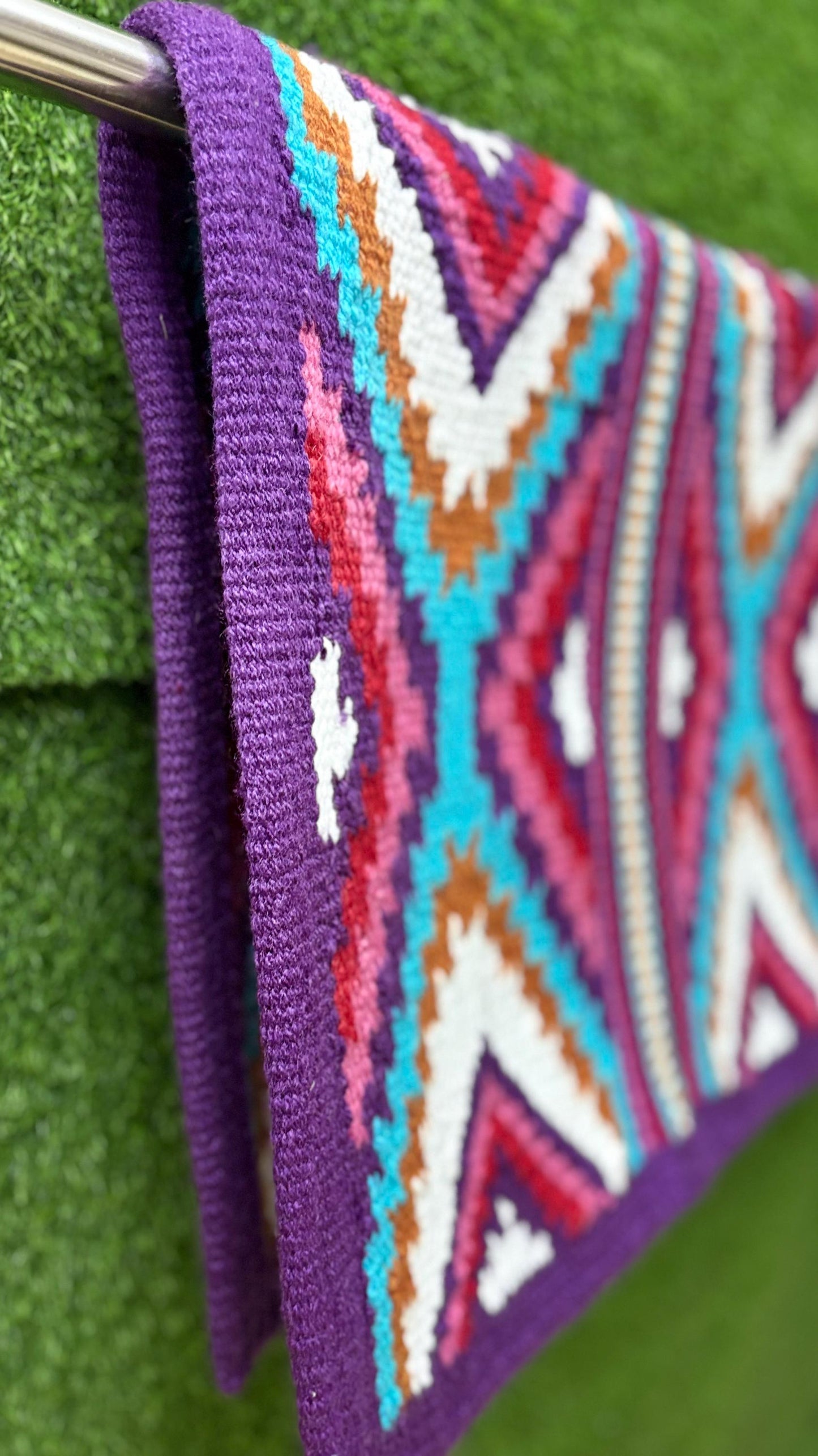 Purple Turquoise Wool Western Saddle Blanket – Aztec Diamond Show Blanket | Horse Pad Barrel Racing Rodeo Tack