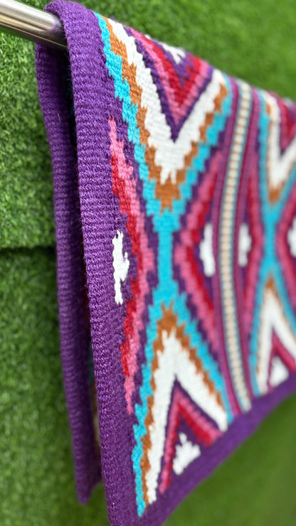 Purple Turquoise Wool Western Saddle Blanket – Aztec Diamond Show Blanket | Horse Pad Barrel Racing Rodeo Tack