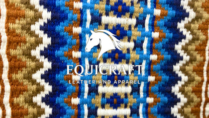 Western Show Saddle Pad | Royal Blue Rust Tan White Wool Blanket | Hand-Woven Southwestern Horse Saddle Pad | Trail Pad Equestrian Gift