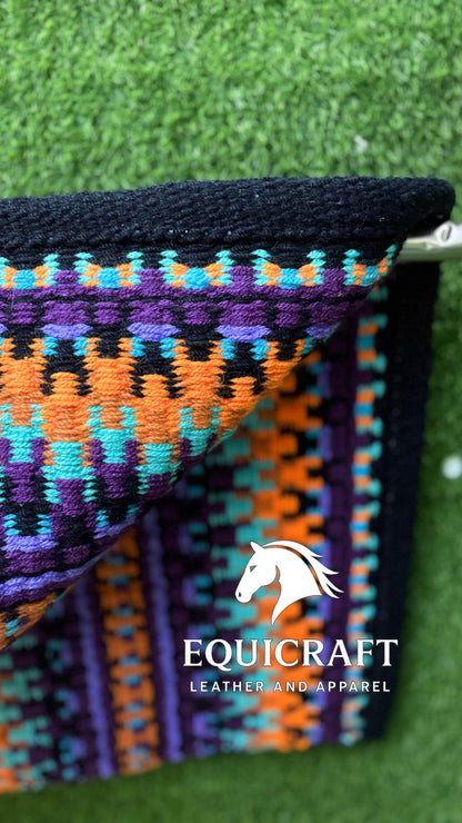Western Show Saddle Pad | Black Orange Purple Turquoise Wool Blanket | Hand-Woven Southwestern Horse Saddle Pad | Trail Pad Equestrian Gift