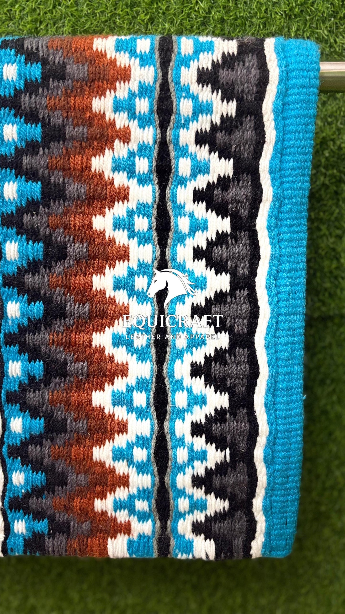 Turquoise Black Rust Wool Western Saddle Blanket – Aztec Zigzag Show Blanket | Horse Pad Barrel Racing Rodeo Tack SIZE 32X34
