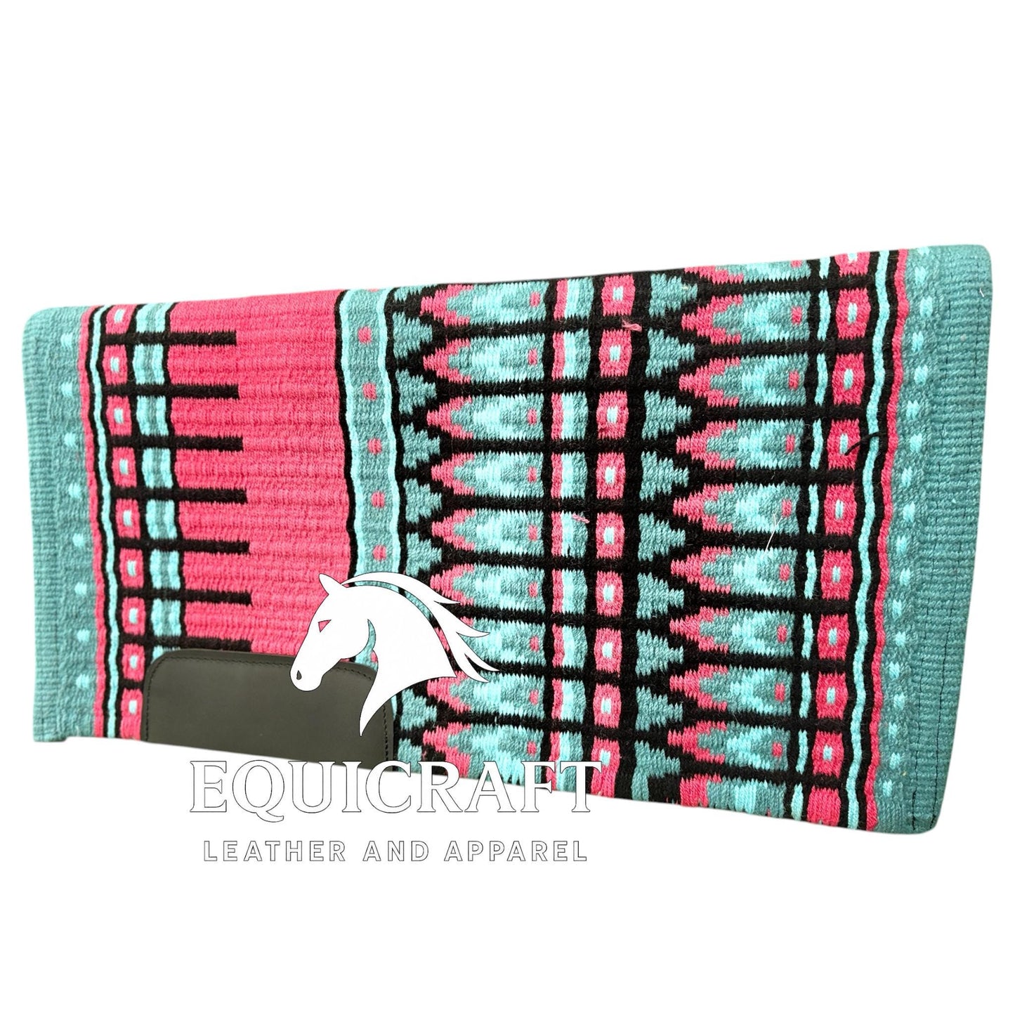 Mint Pink Wool Western Saddle Pad – Aztec Stripe Show Pad | Horse Blanket Barrel Racing Rodeo Ranch Tack
