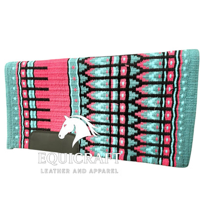 Mint Pink Wool Western Saddle Pad – Aztec Stripe Show Pad | Horse Blanket Barrel Racing Rodeo Ranch Tack