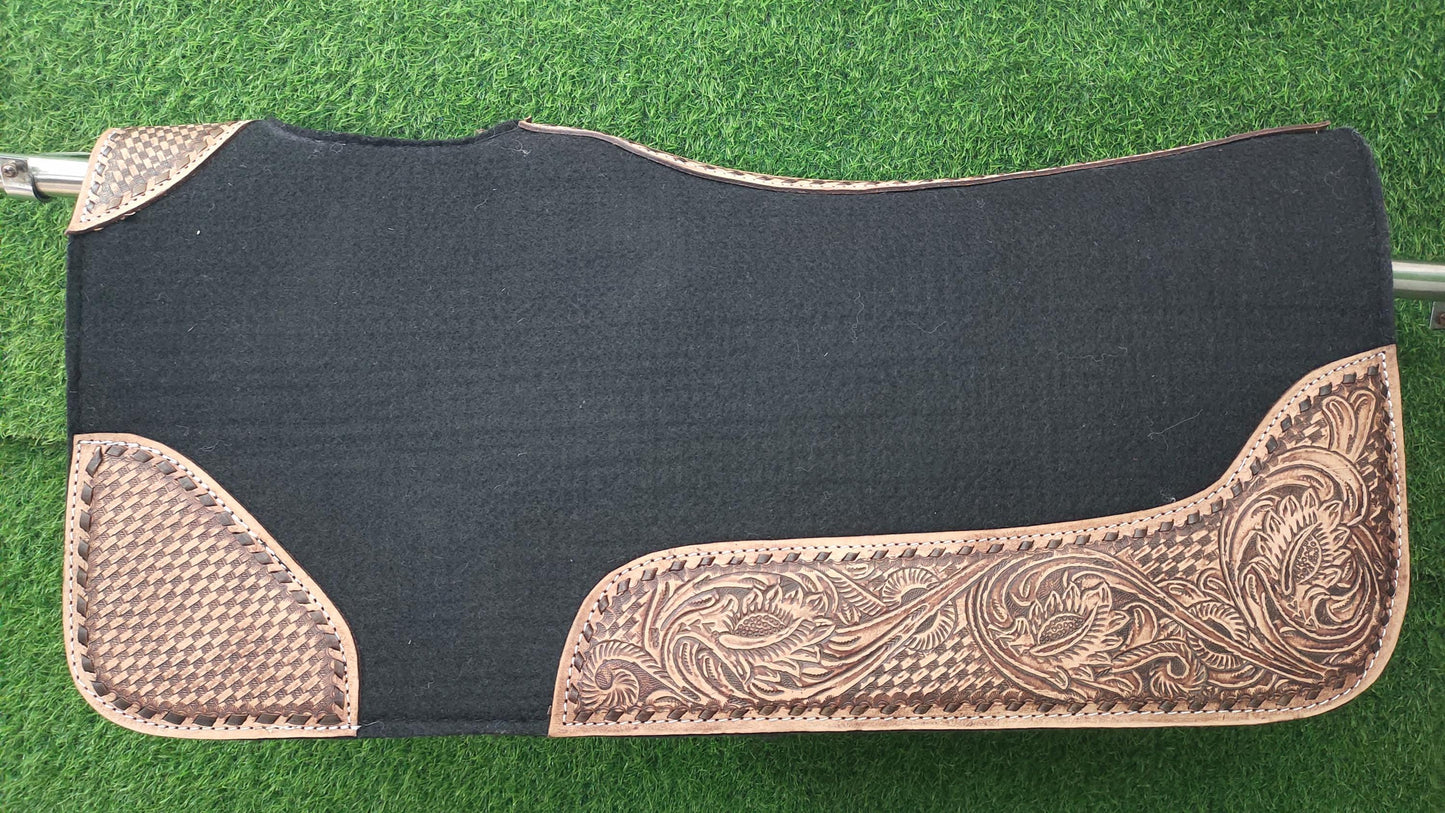18 MM Woollen Felt Western Saddle Pad | Hand-Carved Leather Horse Tack