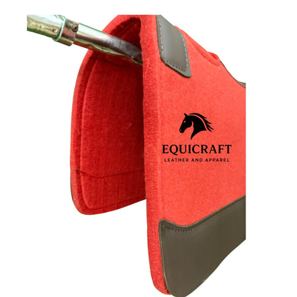 18 MM Red Woollen  Felt Saddle Pad with Leather | Western Riding Pad | 30X30" & 32X32"