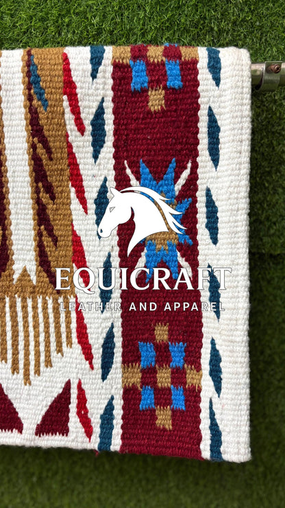 Aztec Western Show Saddle Pad | Orange Blue White Wool Blanket | Hand-Woven Southwestern Horse Saddle Pad | Trail Pad Equestrian Gift