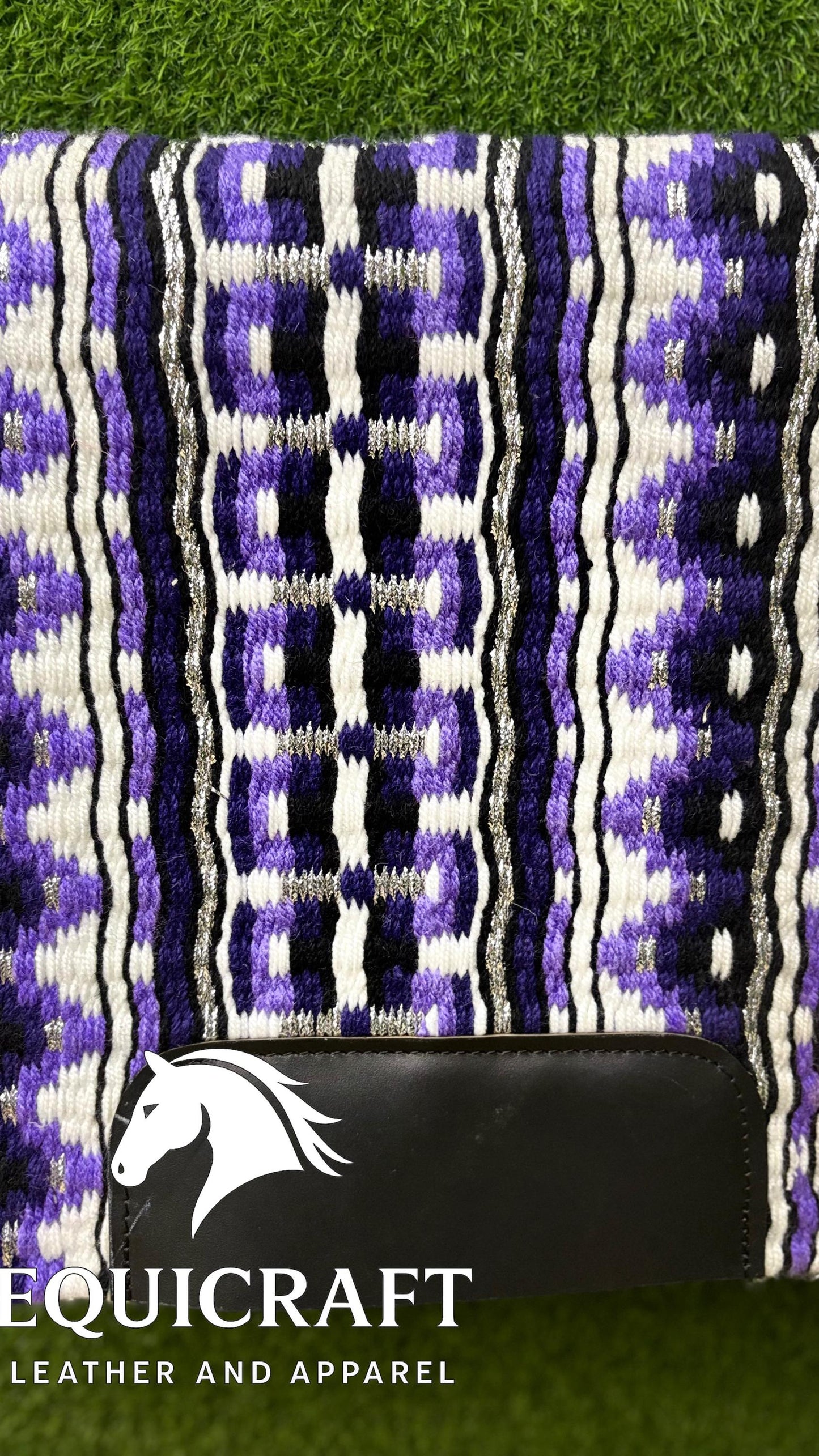 Aztec Western Show Saddle Pad | Purple Black Silver Wool Blanket | Hand-Woven Southwestern Horse Saddle Pad Trail Pad Equestrian Gift