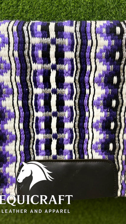 Aztec Western Show Saddle Pad | Purple Black Silver Wool Blanket | Hand-Woven Southwestern Horse Saddle Pad Trail Pad Equestrian Gift
