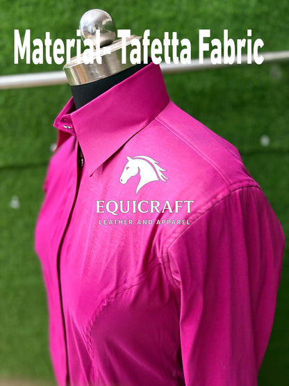 Womens Western Show Shirt | Hot Pink Magenta Satin Showmanship Shirt | Ladies Fitted Rodeo Blouse | Horse Show Shirt Equestrian Gift