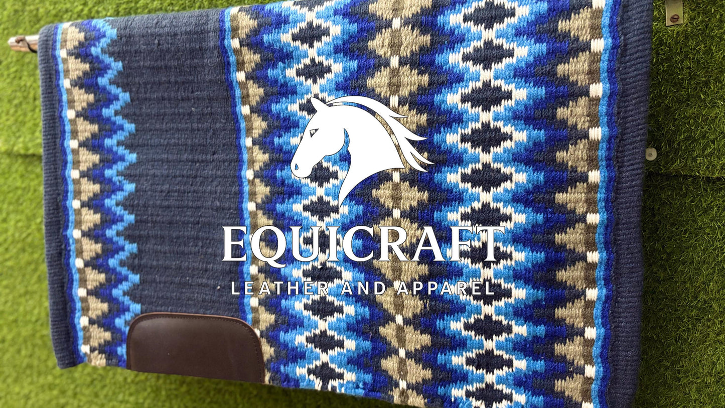 Western Show Saddle Pad | Navy Blue Tan Turquoise Wool Blanket | Hand-Woven Southwestern Horse Saddle Pad | ShowTrail Pad Equestrian Gift