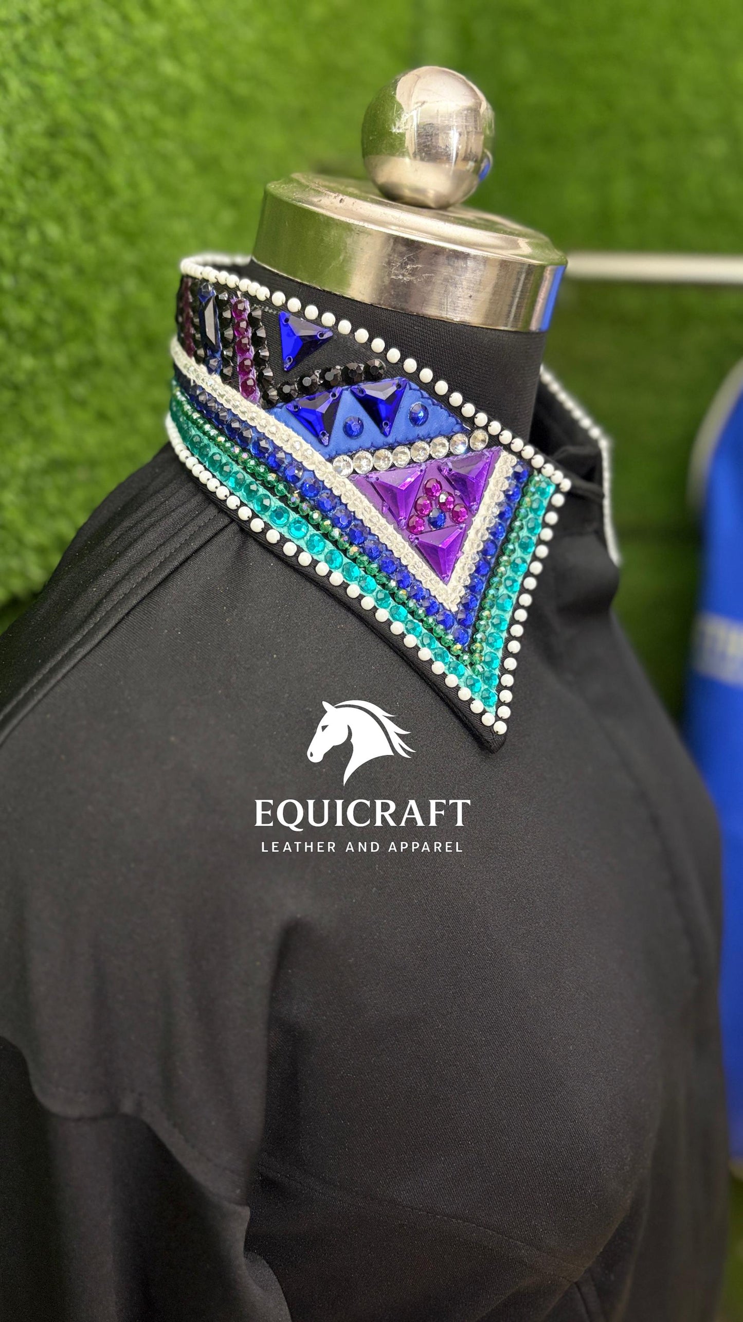 Womens Western Show Shirt | Black Turquoise Purple Blue Rhinestone Showmanship Shirt | Ladies Rodeo Queen Blouse | Horse Show Shirt