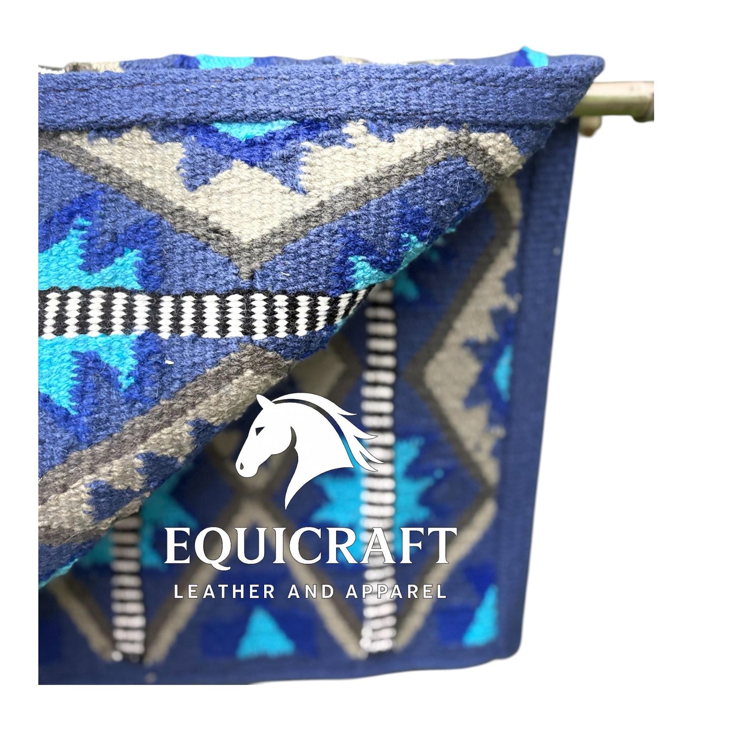 Navy Blue Turquoise Wool Western Saddle Blanket – Aztec Diamond Show Blanket | Horse Pad Barrel Racing Rodeo Tack