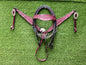 Burgundy Tooled Leather Western Headstall & Breast Collar Set – Silver Concho Horse Tack | Barrel Racing Rodeo Gear