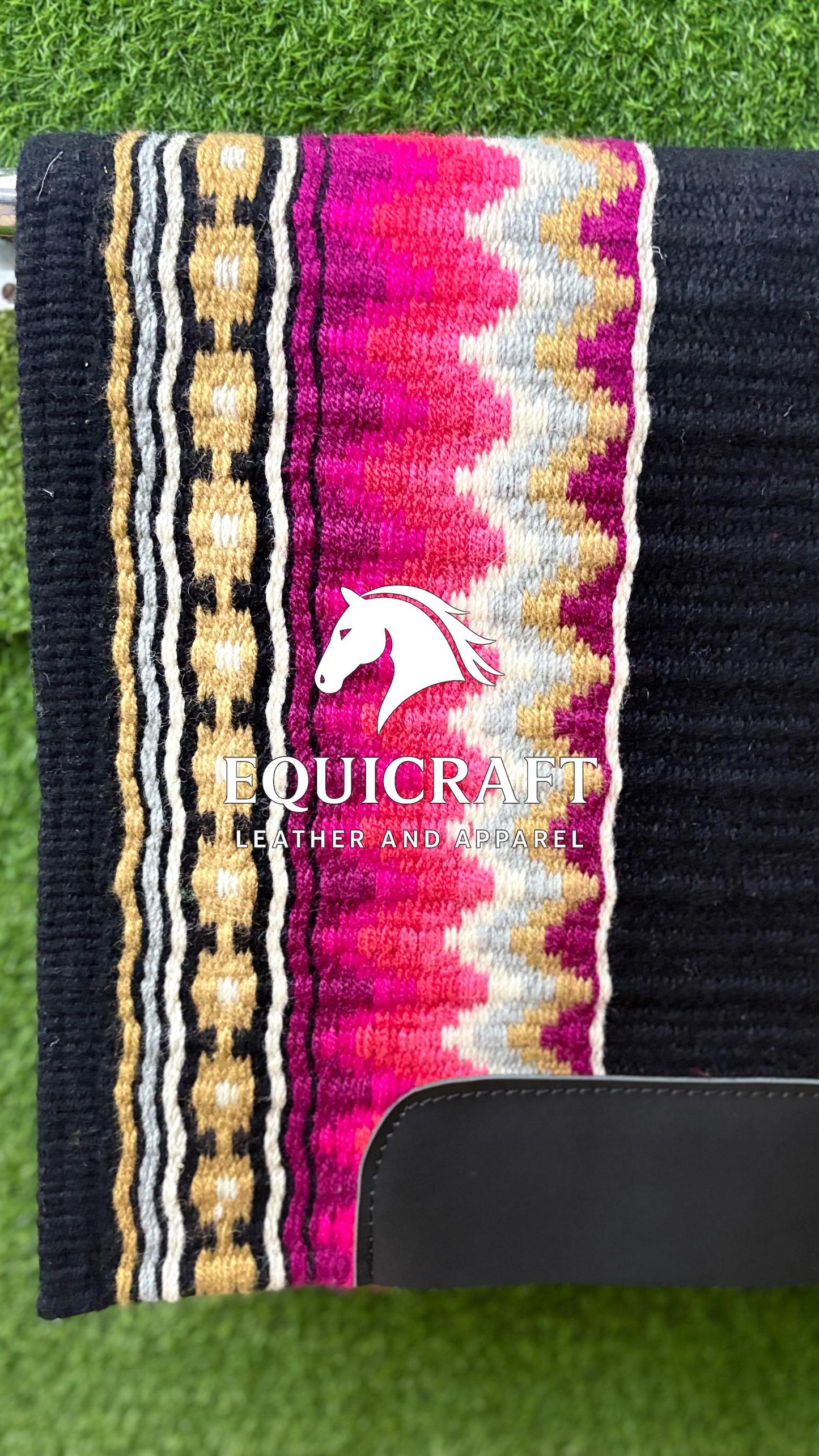 Western Saddle Pad | Black Pink Gold Aztec Wool Horse Blanket | Show Saddle Pad | Trail Riding Pad | Reining Pad | Quarter Horse Pad |