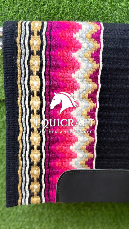 Western Saddle Pad | Black Pink Gold Aztec Wool Horse Blanket | Show Saddle Pad | Trail Riding Pad | Reining Pad | Quarter Horse Pad |