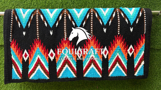 Western Saddle Pad | Black Saddle Blanket | Aztec Wool Horse Pad | Turquoise Brown Show Pad | Horse Tack Gift