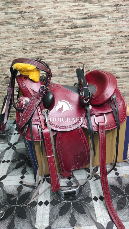 Handmade Leather Western Saddle with Tack Set | Wade Style Horse Saddle