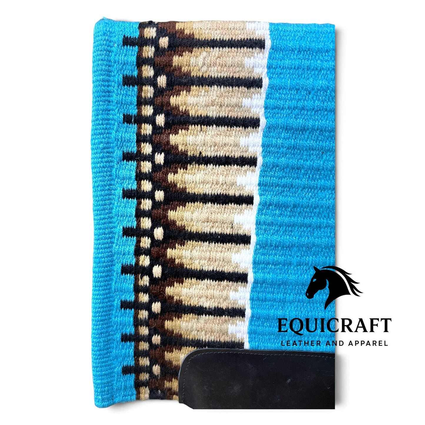 Western Wool Saddle Blanket, Turquoise Cream Brown Striped Southwestern Pattern, Horse Saddle Pad, Show Blanket New Size:-34x40