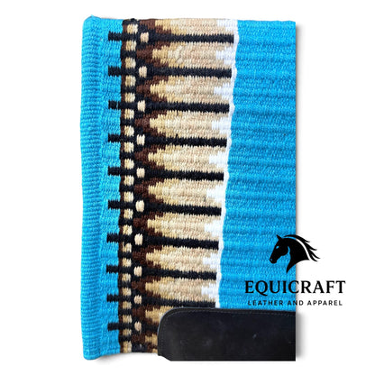 Western Wool Saddle Blanket, Turquoise Cream Brown Striped Southwestern Pattern, Horse Saddle Pad, Show Blanket New Size:-34x40