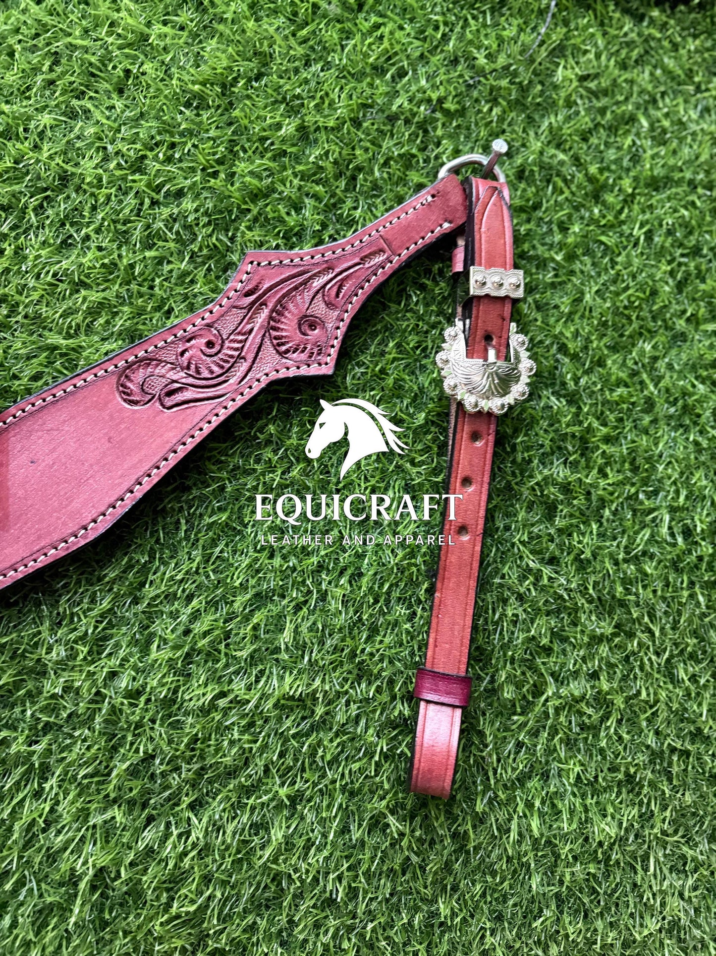 Pink Rose Tooled Leather Western Headstall & Breast Collar Set – Silver Buckle Horse Tack | Barrel Racing Rodeo Gear