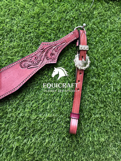 Pink Rose Tooled Leather Western Headstall & Breast Collar Set – Silver Buckle Horse Tack | Barrel Racing Rodeo Gear