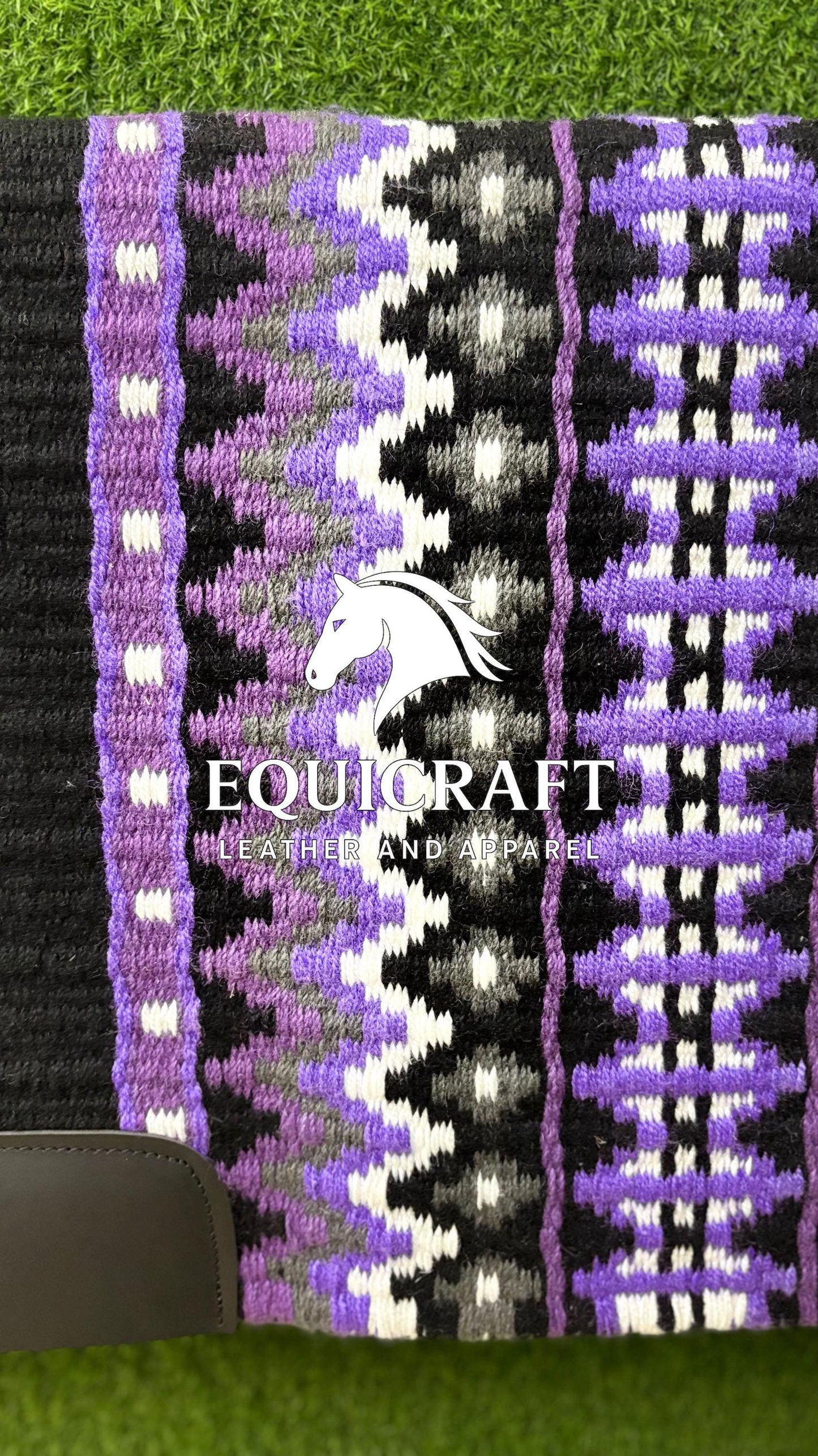 Aztec Western Show Saddle Pad | Black Purple Gray White Wool Blanket | Hand-Woven Southwestern Horse Saddle Pad | Trail Pad