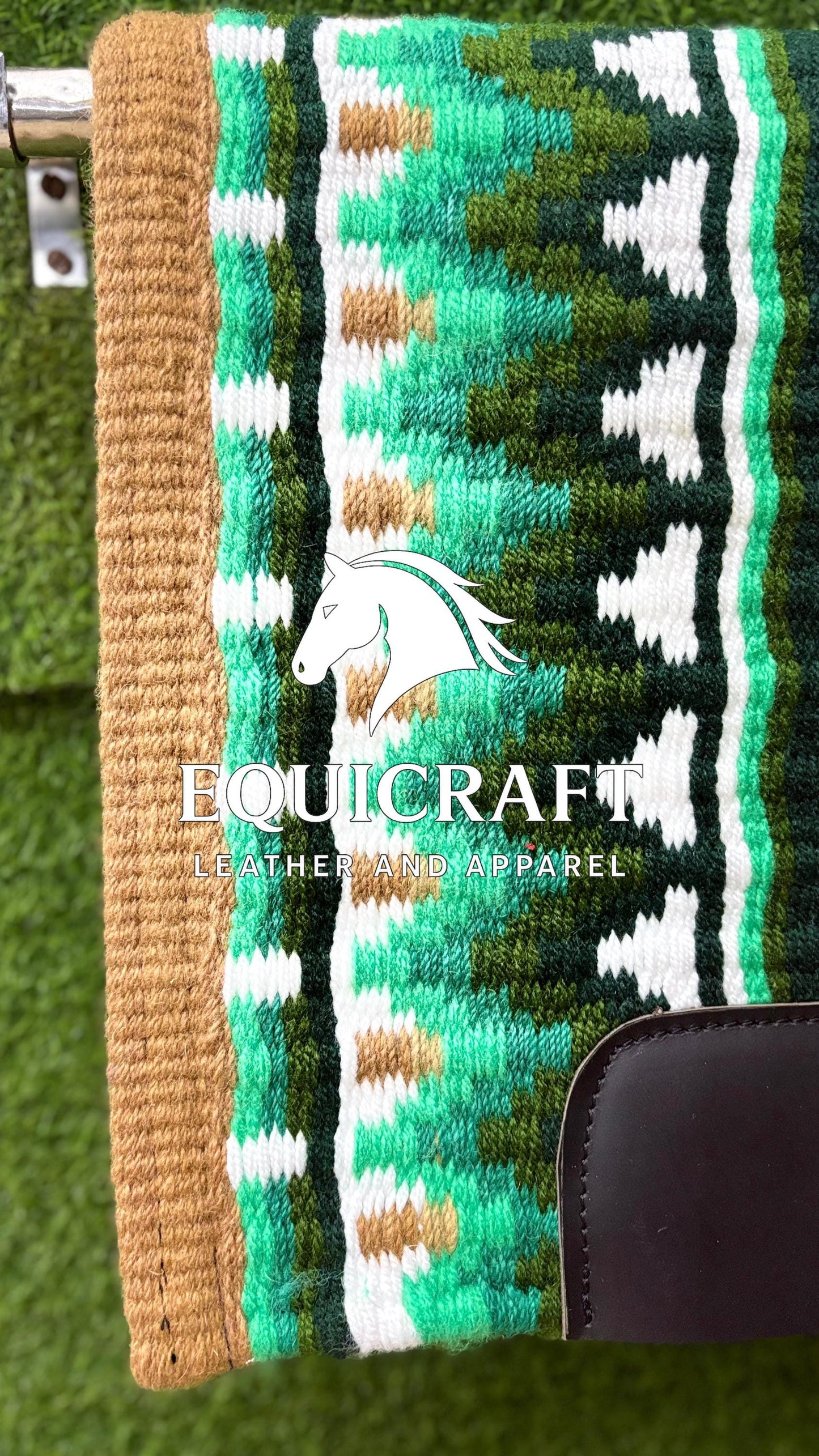 Green Tan Wool Western Saddle Pad – Diamond Show Pad | Horse Blanket Barrel Racing Rodeo Tack