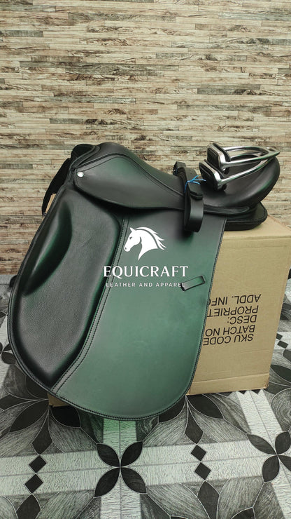 Black Leather Dressage Treeless Saddle | Long Flap English Saddle