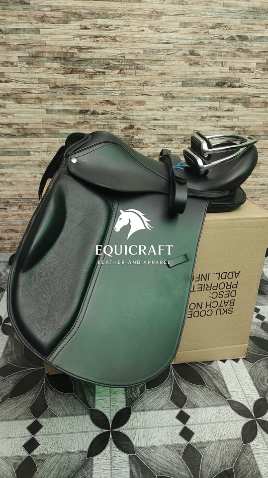 Black Leather Dressage Treeless Saddle | Long Flap English Saddle