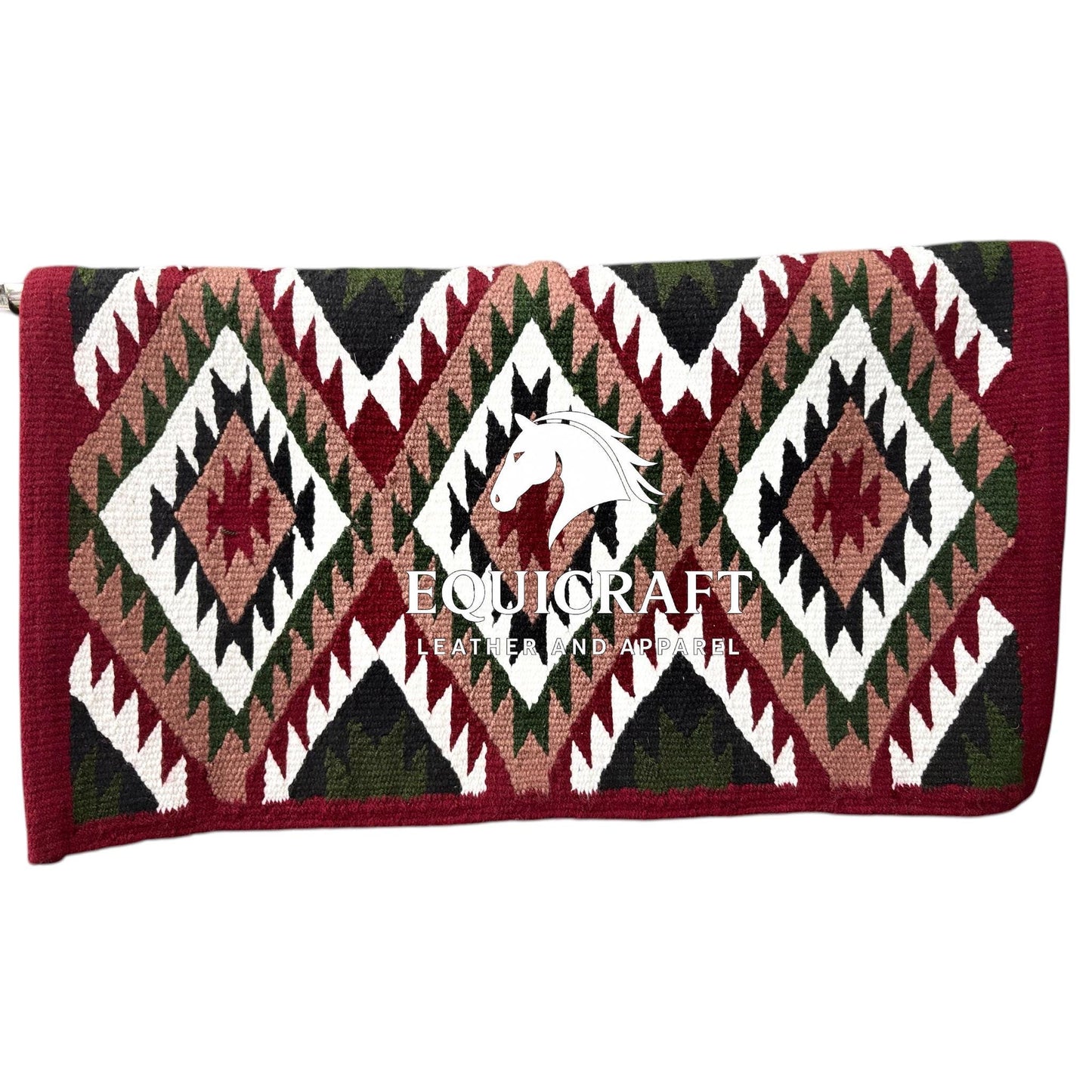 Burgundy Green Wool Western Saddle Blanket – Aztec Diamond Show Blanket | Horse Pad Barrel Racing Rodeo Ranch Tack