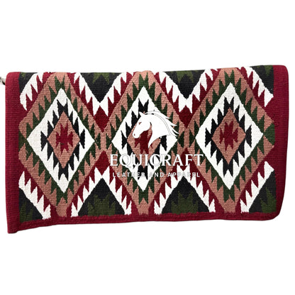 Burgundy Green Wool Western Saddle Blanket – Aztec Diamond Show Blanket | Horse Pad Barrel Racing Rodeo Ranch Tack