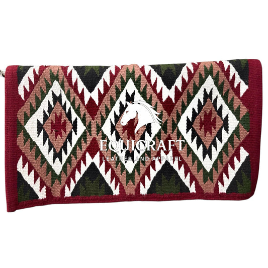 Burgundy Green Wool Western Saddle Blanket – Aztec Diamond Show Blanket | Horse Pad Barrel Racing Rodeo Ranch Tack