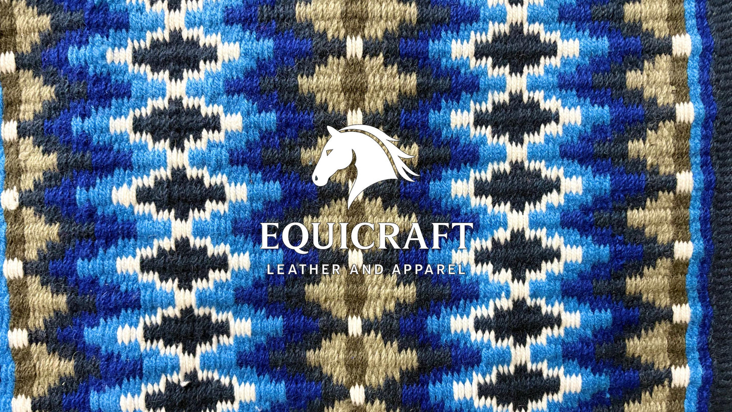 Western Show Saddle Pad | Navy Blue Tan Turquoise Wool Blanket | Hand-Woven Southwestern Horse Saddle Pad | ShowTrail Pad Equestrian Gift