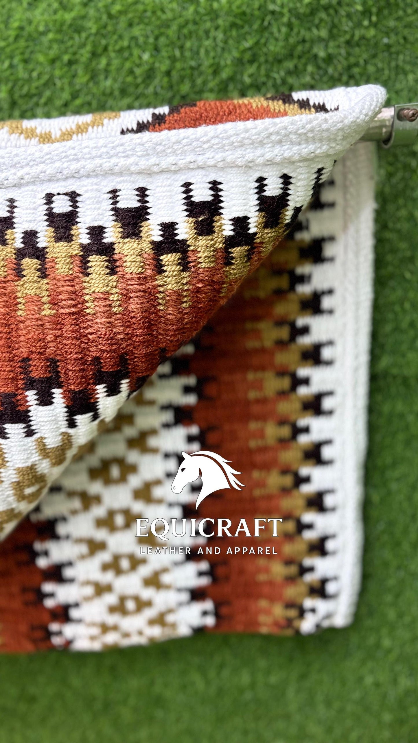 Rust Orange Gold Wool Western Saddle Pad – Aztec Zigzag Show Pad | Horse Blanket Barrel Racing Rodeo Ranch Tack