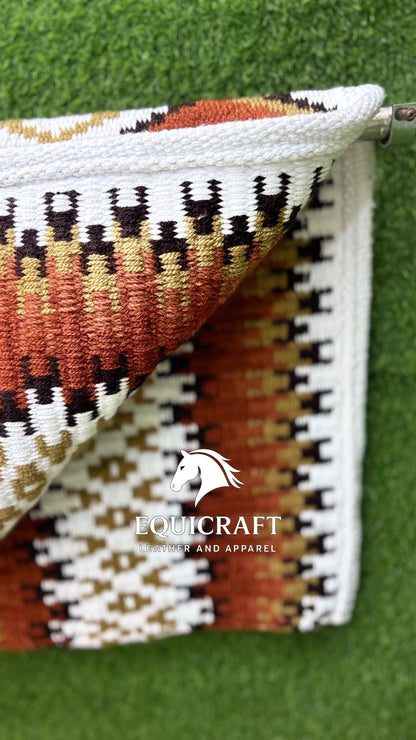 Rust Orange Gold Wool Western Saddle Pad – Aztec Zigzag Show Pad | Horse Blanket Barrel Racing Rodeo Ranch Tack