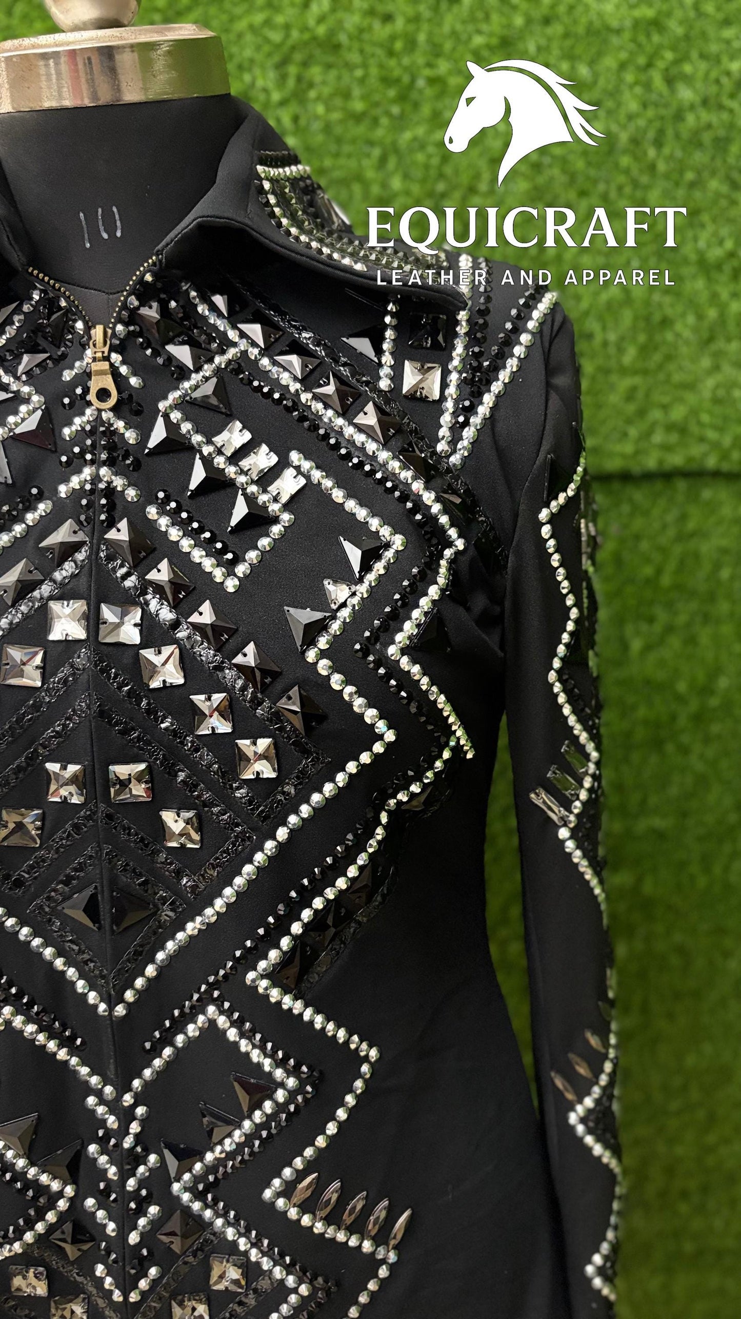 Black Western Showmanship Jacket | Hand-Embellished Crystal Show Jacket | Competition Riding Apparel (All Sizes)