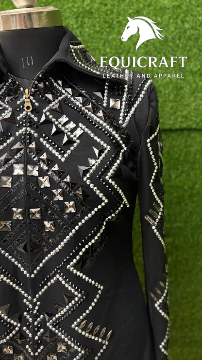 Black Western Showmanship Jacket | Hand-Embellished Crystal Show Jacket | Competition Riding Apparel (All Sizes)