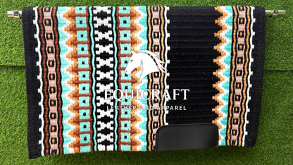 Western Saddle Pad | Black Turquoise Brown Saddle Blanket | Aztec Wool Horse Pad | Southwest Show Pad | Horse Tack Gift
