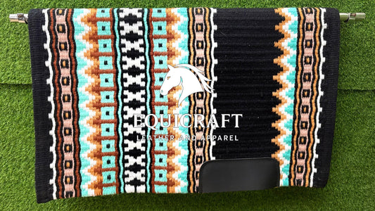 Western Saddle Pad | Black Turquoise Brown Saddle Blanket | Aztec Wool Horse Pad | Southwest Show Pad | Horse Tack Gift