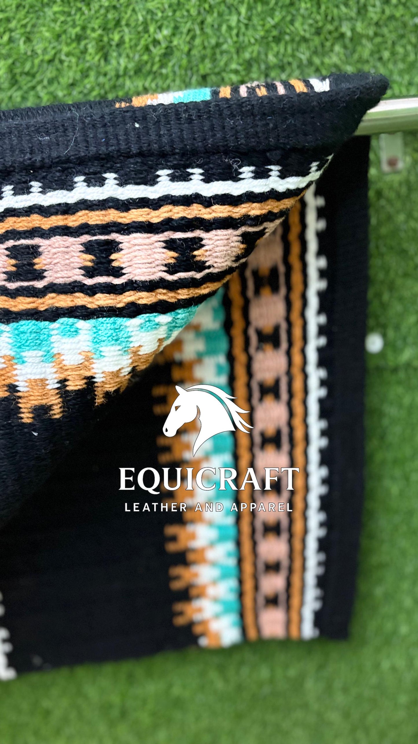 Western Saddle Pad | Black Turquoise Brown Saddle Blanket | Aztec Wool Horse Pad | Southwest Show Pad | Horse Tack Gift