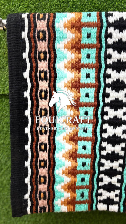 Western Saddle Pad | Black Turquoise Brown Saddle Blanket | Aztec Wool Horse Pad | Southwest Show Pad | Horse Tack Gift