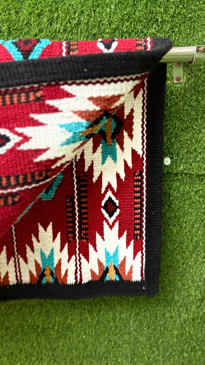Western Show Saddle Pad | Red Blanket | Aztec Wool Horse Pad | Turquoise Southwest Saddle Blanket | Horse Tack Gift