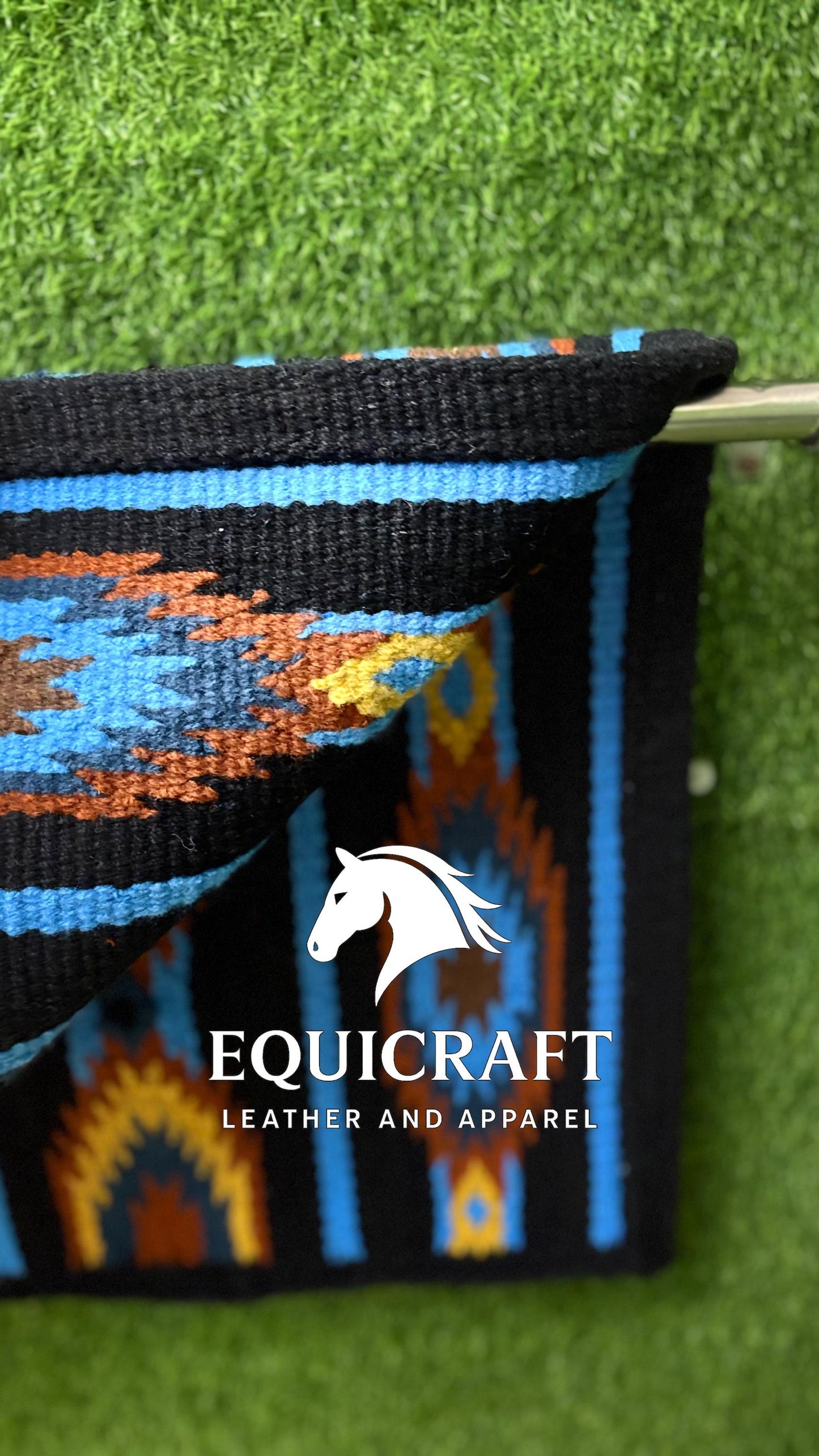 Western Saddle Pad | Black Blue Yellow Aztec Wool Horse Blanket | Show Saddle Pad | Trail Riding Pad | Reining Pad | Quarter Horse Pad