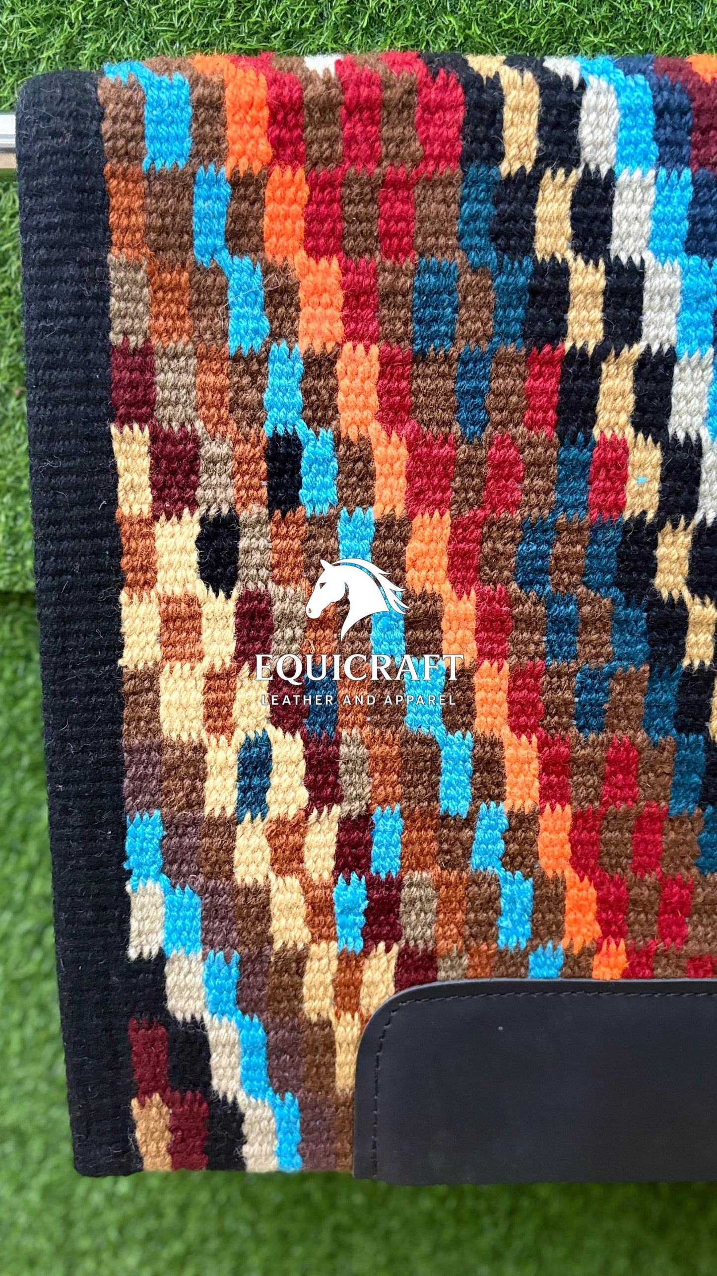 Multicolor Wool Western Saddle Pad – Rainbow Mosaic Show Pad | Horse Blanket Barrel Racing Rodeo Ranch Tack SIZE 34X 36