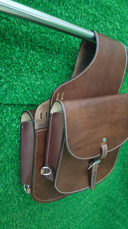 Brown Leather Western Saddle Bag – Plain Single Buckle Horse Trail Bag | Minimalist Cowboy Riding Tack